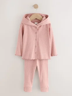 Light Pink Ribbed Hooded Cardigan and Leggings Set (3mths-7yrs)