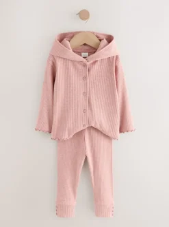 Light Pink Ribbed Hooded Cardigan and Leggings Set (3mths-7yrs)