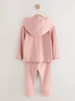 Light Pink Ribbed Hooded Cardigan and Leggings Set (3mths-7yrs)