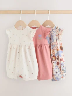 Lilac and Ecru 3 Pack Baby Rompers