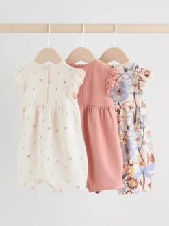 Lilac and Ecru 3 Pack Baby Rompers