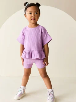Lilac Purple Short Sleeve Ribbed Top and Shorts Set (3mths-7yrs)