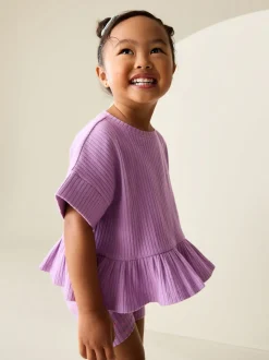 Lilac Purple Short Sleeve Ribbed Top and Shorts Set (3mths-7yrs)