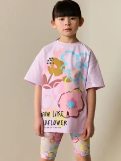 Lilac Purple Floral T-Shirt and Cycle Shorts Set (3-16yrs)