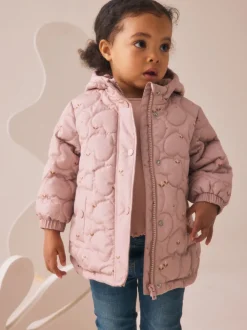 Lilac Purple Shower Resistant Heart Quilt Coat (3mths-7yrs)