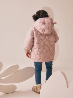Lilac Purple Shower Resistant Heart Quilt Coat (3mths-7yrs)