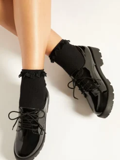 Lipsy Black Clean Lace Up Chunky Brogue School Shoes