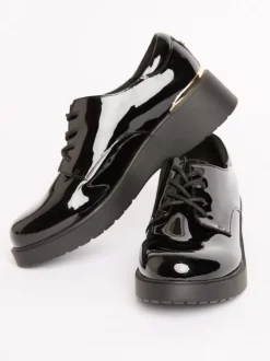 Lipsy Black Heel Clip Wedge Brogue School Shoes