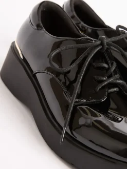 Lipsy Black Heel Clip Wedge Brogue School Shoes