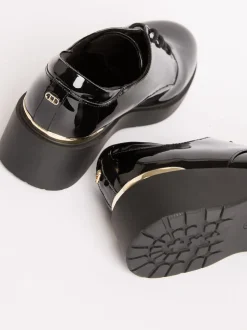 Lipsy Black Heel Clip Wedge Brogue School Shoes