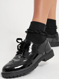 Lipsy Black Narrow Fit (E) Clean Lace Up Chunky Brogue School Shoes
