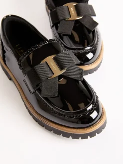 Lipsy Black Patent Bow Detail Loafer School Shoes