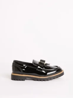 Lipsy Black Patent Bow Detail Loafer School Shoes