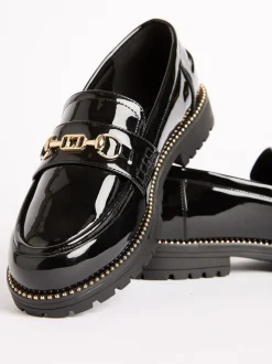 Lipsy Black Patent Snaffle Detail School Loafer Shoes