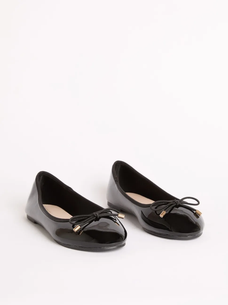 Lipsy Black Standard Fit (F) Patent Slip On Ballerina School Shoes
