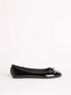 Lipsy Black Standard Fit (F) Patent Slip On Ballerina School Shoes