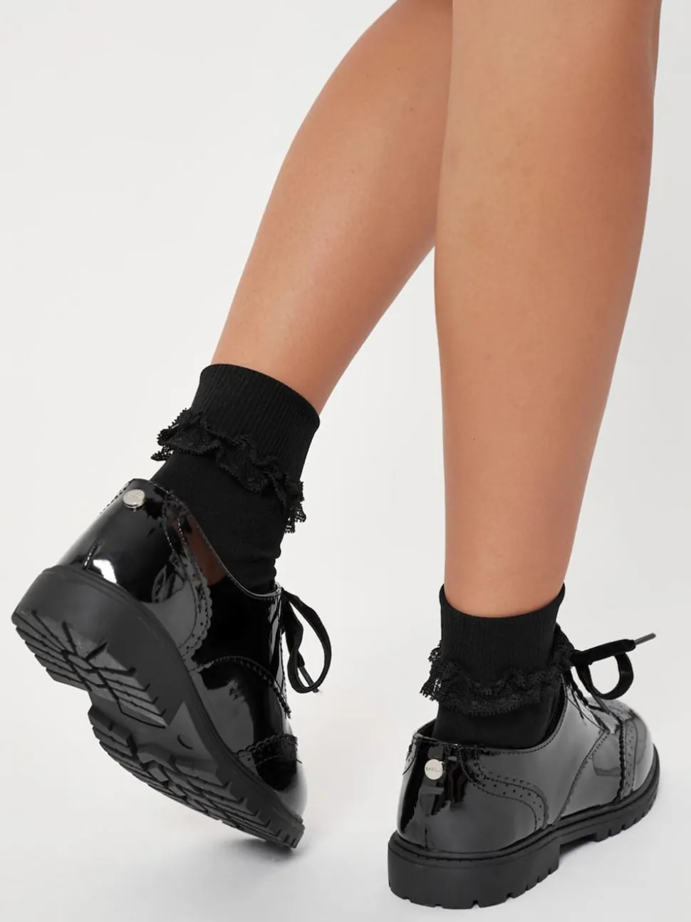 Lipsy Black Standard Fit (F) Clean Lace Up Chunky Brogue School Shoes