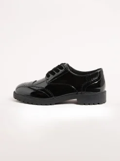 Lipsy Black Standard Fit (F) Clean Lace Up Chunky Brogue School Shoes