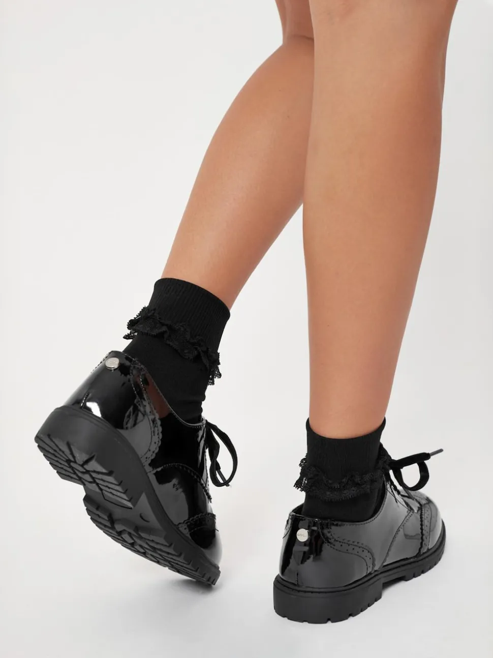Lipsy Black Wide Fit (G) Chunky Lace Up Brogue School Shoes