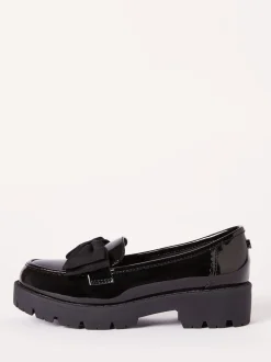Lipsy Black Wide Fit (G) Patent Chunky Bow Slip On Loafer School Shoes