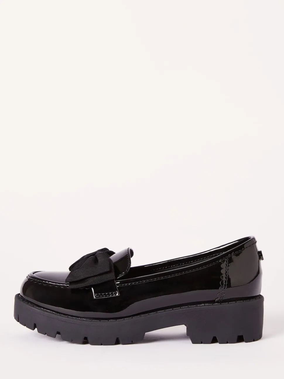 Lipsy Black Wide Fit (G) Patent Chunky Bow Slip On Loafer School Shoes