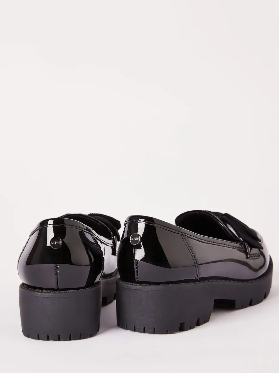 Lipsy Black Wide Fit (G) Patent Chunky Bow Slip On Loafer School Shoes