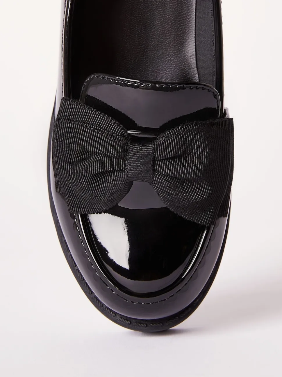 Lipsy Black Wide Fit (G) Patent Chunky Bow Slip On Loafer School Shoes