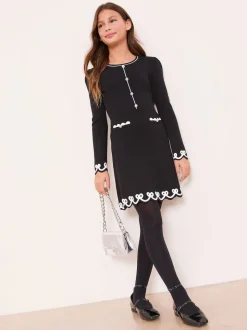 Lipsy Black Bow Tipped Knit Dress (5-16yrs)