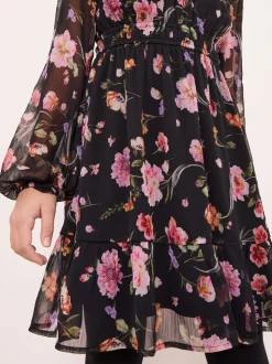 Lipsy Black Chiffon Floral Print Dress (5-16yrs)
