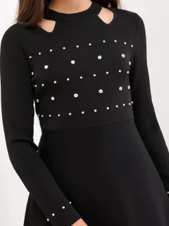 Lipsy Black Cold Shoulder Embellished Knit Dress (5-16yrs)