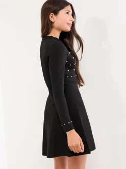 Lipsy Black Cold Shoulder Embellished Knit Dress (5-16yrs)