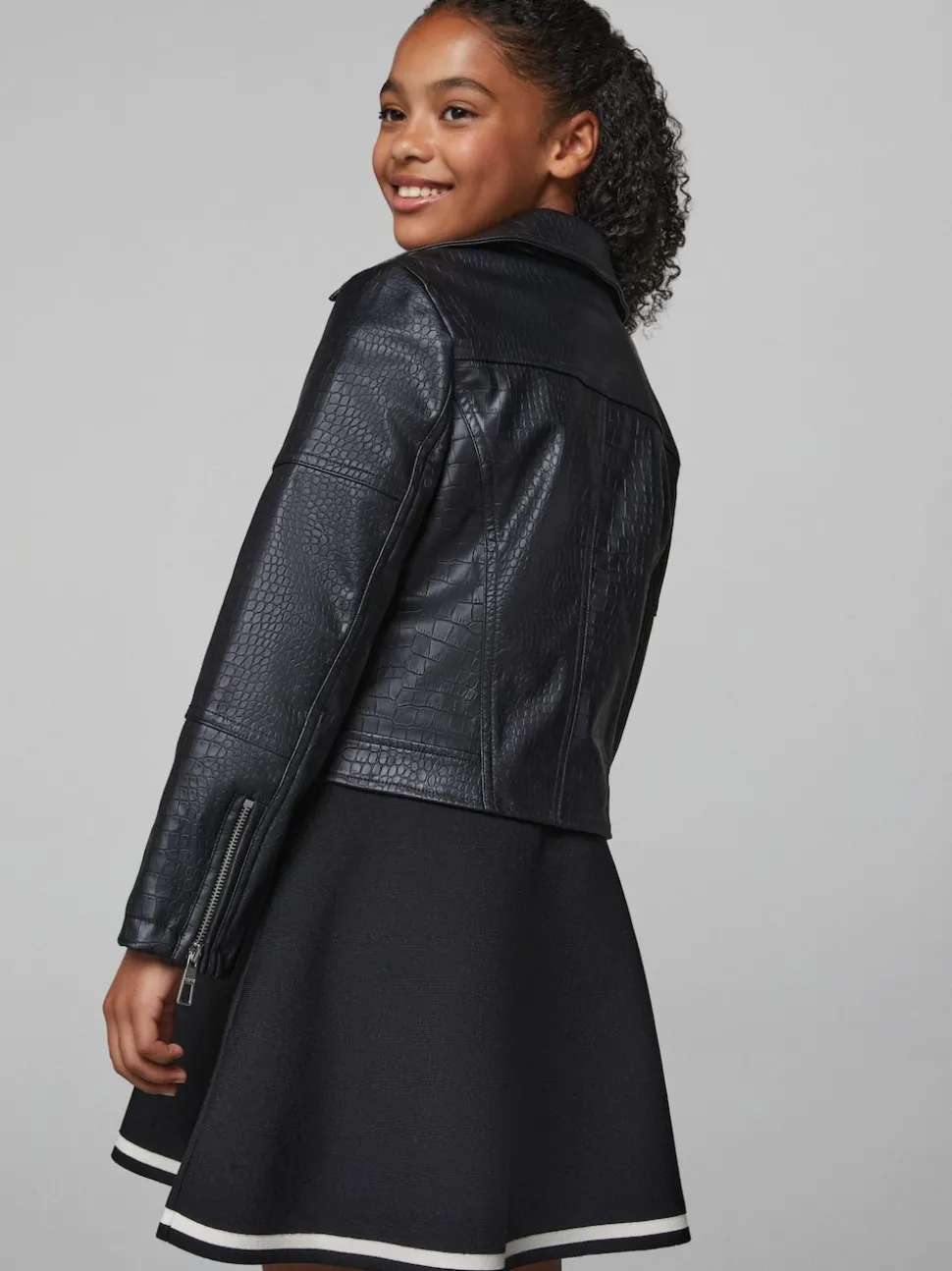 Lipsy Black Croc PU Biker Jacket (5-16yrs)