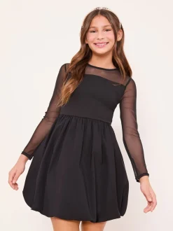 Lipsy Black Mesh 2-In-1 Puff Hem Dress (5-16yrs)
