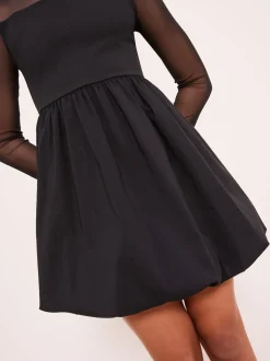 Lipsy Black Mesh 2-In-1 Puff Hem Dress (5-16yrs)