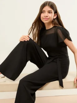 Lipsy Black Mesh Yoke Jumpsuit (5-16yrs)
