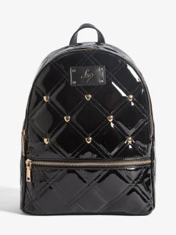 Lipsy Black Patent Quilted School Backpack