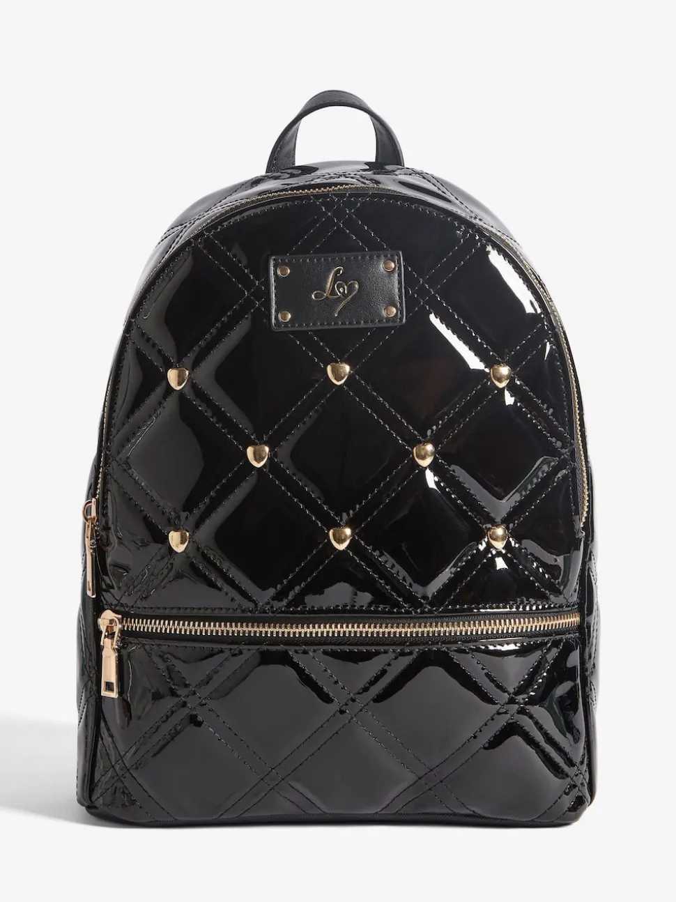 Lipsy Black Patent Quilted School Backpack