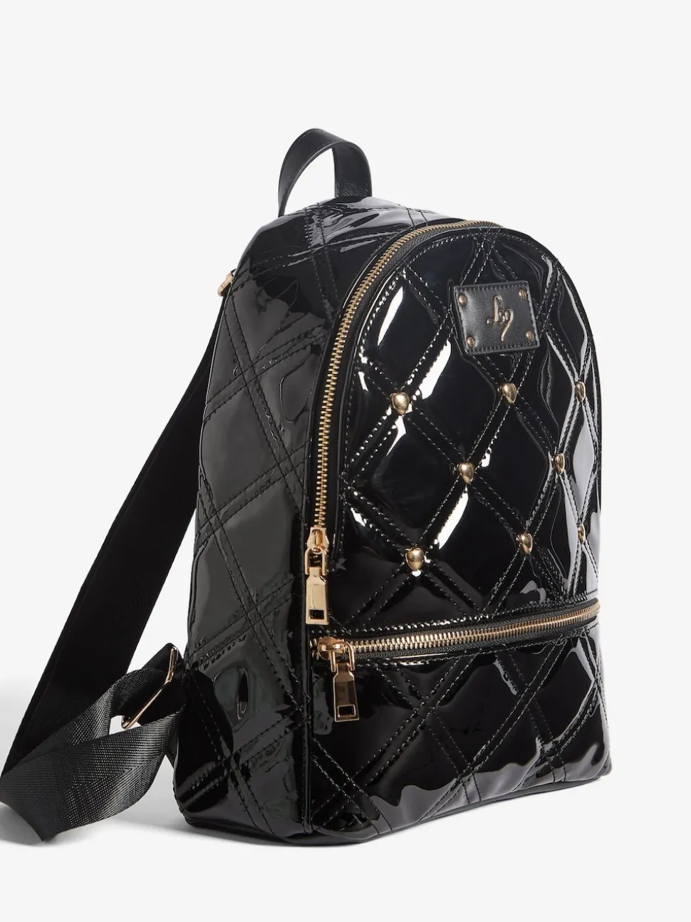 Lipsy Black Patent Quilted School Backpack