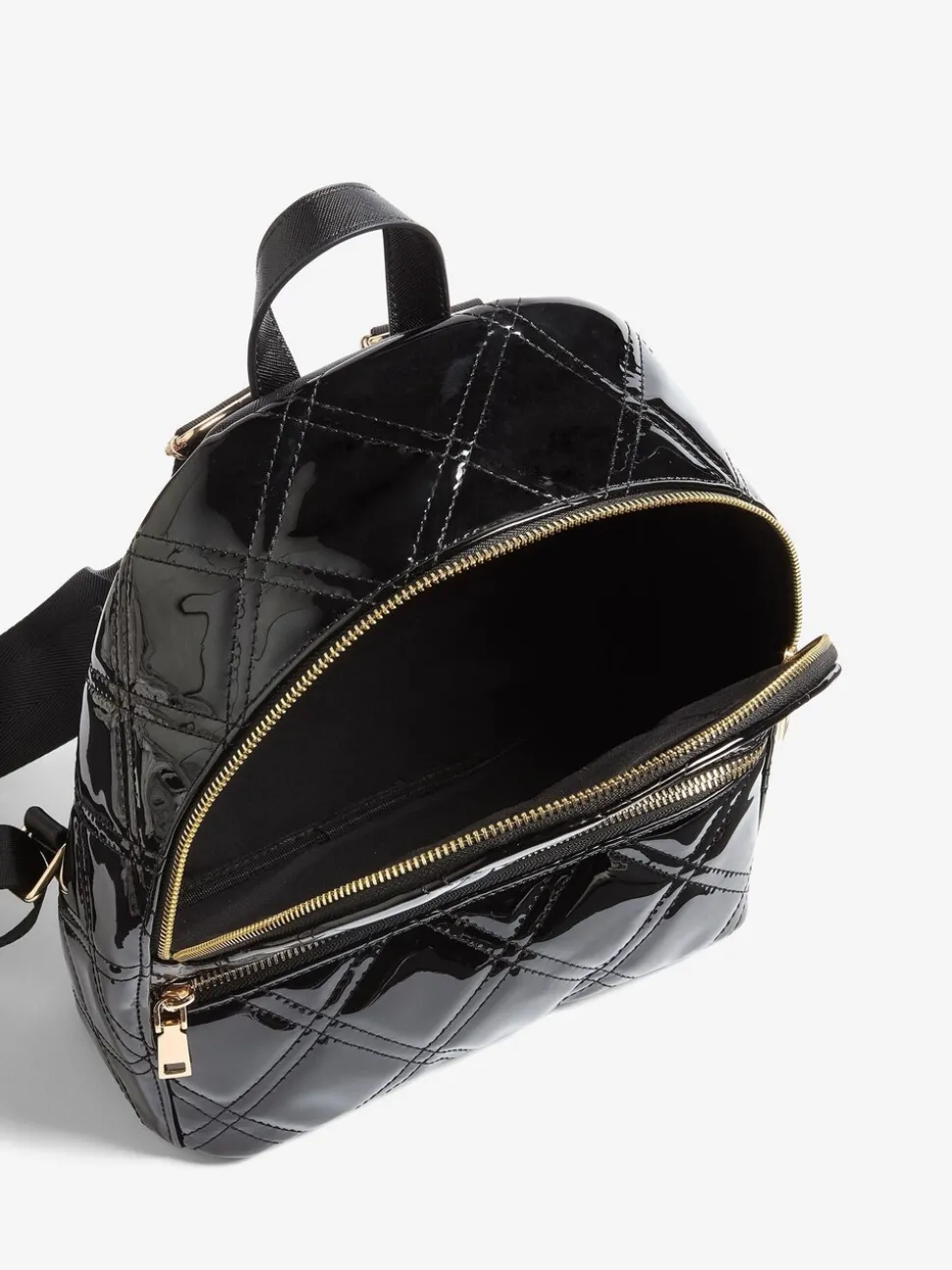 Lipsy Black Patent Quilted School Backpack
