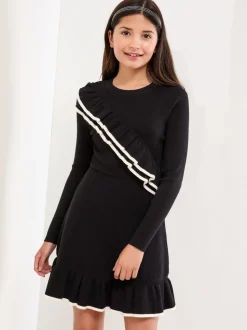 Lipsy Black Ruffled Tipped Knit Dress (5-16yrs)