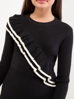 Lipsy Black Ruffled Tipped Knit Dress (5-16yrs)