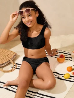 Lipsy Black Scoop Neck Textured Bikini (5-16yrs)