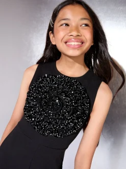 Lipsy Black Sequin Corsage Party Jumpsuit (5-16yrs)