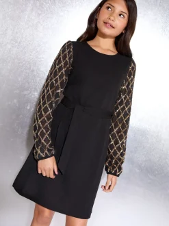 Lipsy Black Sequin Sleeve Party Dress (5-16yrs)
