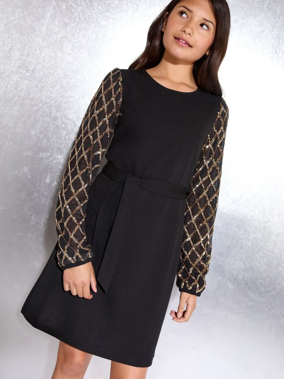 Lipsy Black Sequin Sleeve Party Dress (5-16yrs)