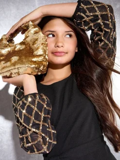 Lipsy Black Sequin Sleeve Party Dress (5-16yrs)