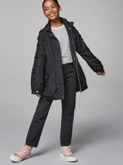 Lipsy Black Shower Resistant Lightweight Ruched Raincoat (5-14yrs)