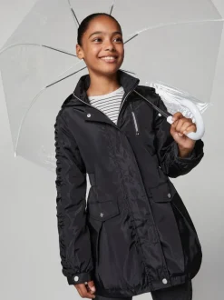 Lipsy Black Shower Resistant Lightweight Ruched Raincoat (5-14yrs)