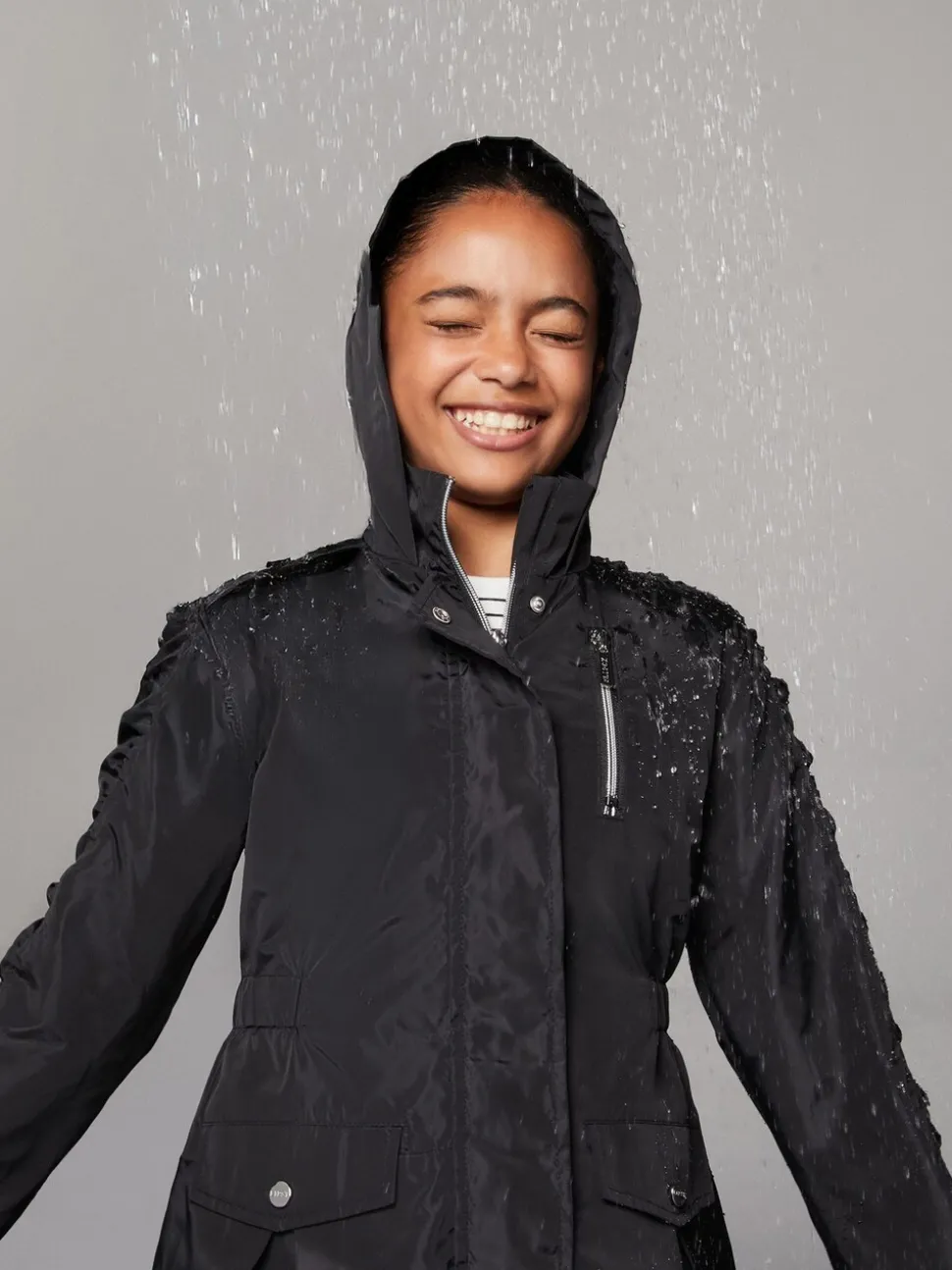 Lipsy Black Shower Resistant Lightweight Ruched Raincoat (5-14yrs)
