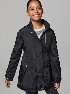 Lipsy Black Shower Resistant Lightweight Ruched Raincoat (5-14yrs)